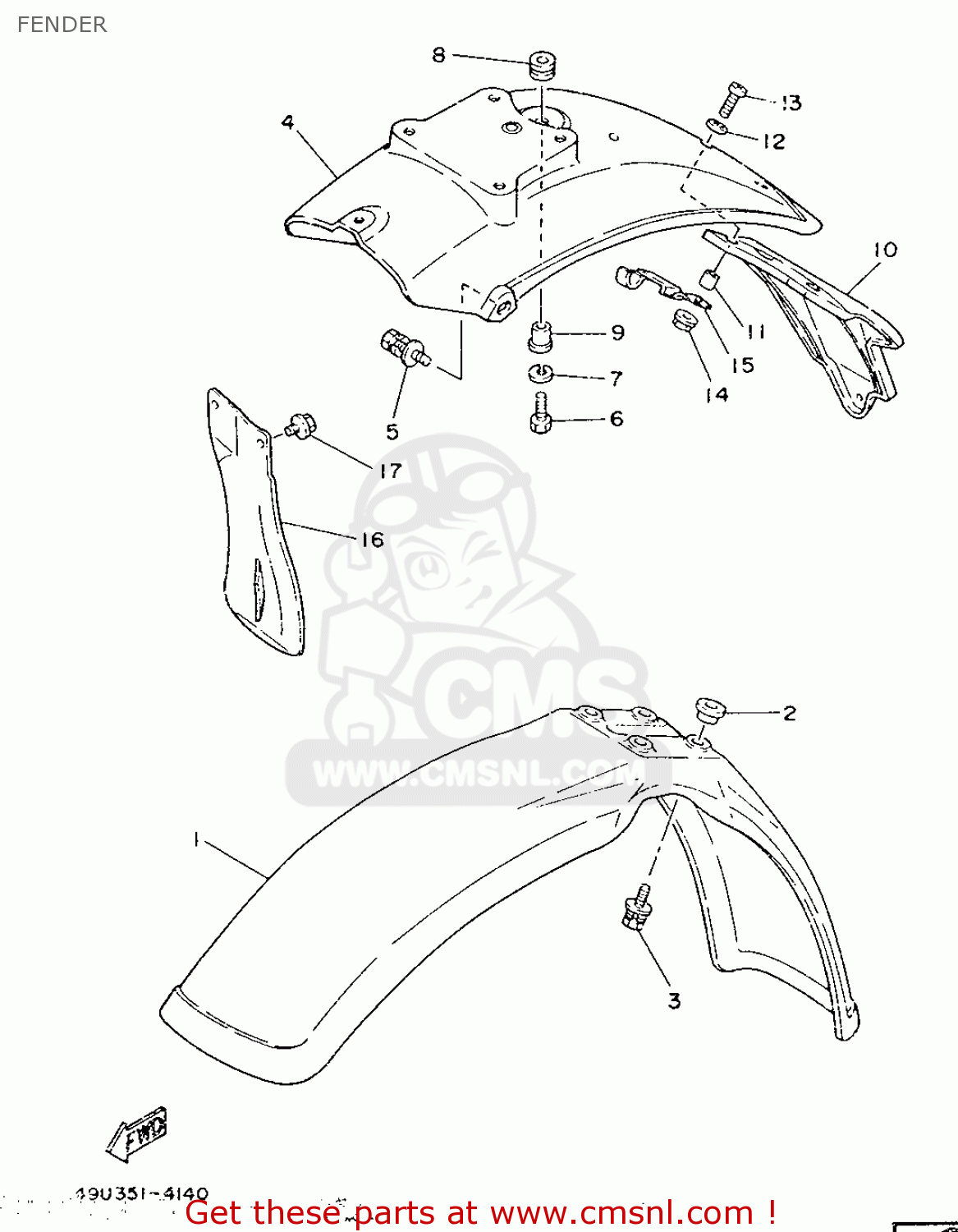 5Y02161000: Rear Fender Comp. Yamaha - buy the 5Y0-21610-00 at CMSNL