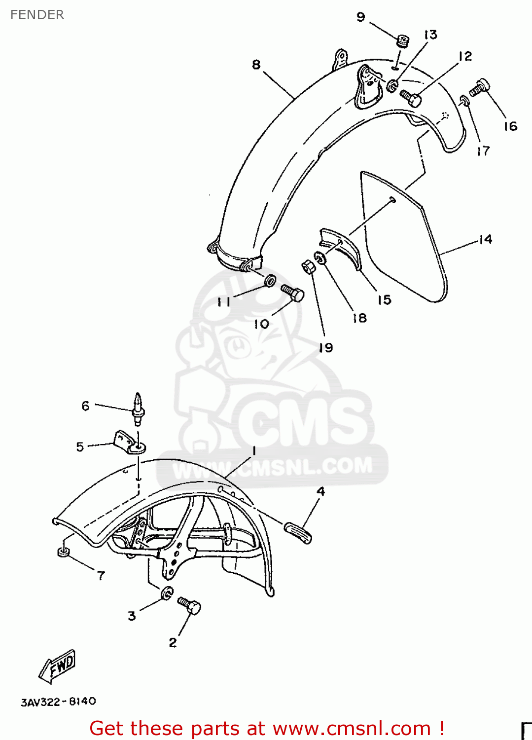 3AV2161000: Rear Fender Comp. Yamaha - buy the 3AV-21610-00 at CMSNL