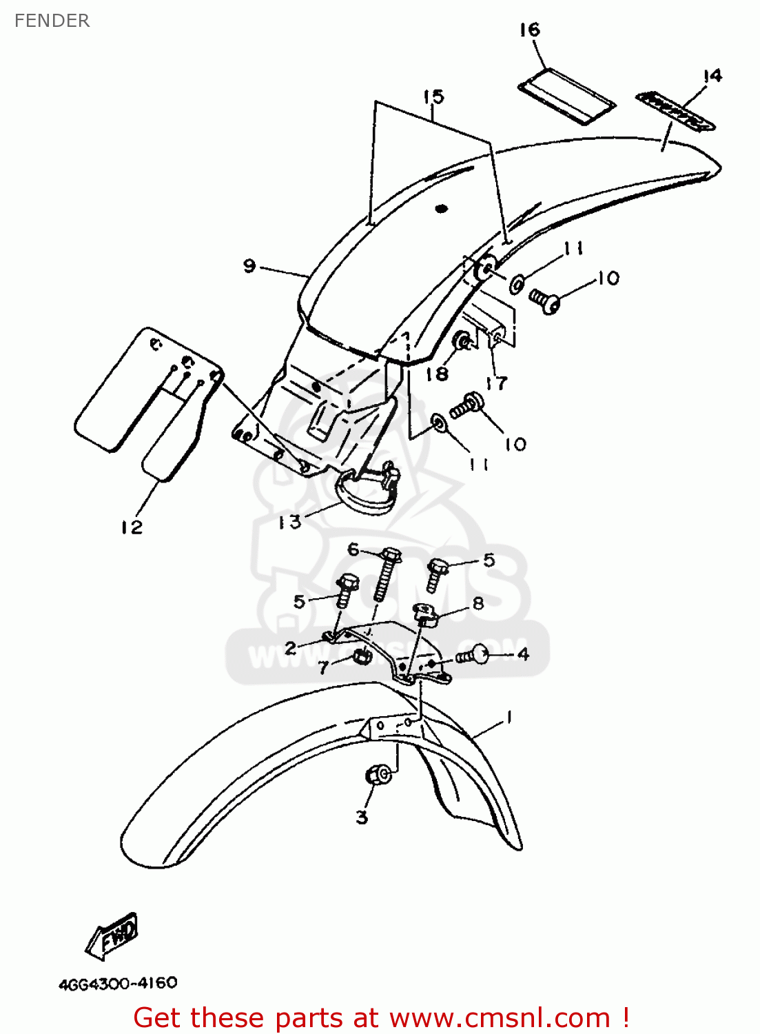 4GG2161030: Rear Fender Comp. Yamaha - buy the 4GG-21610-30 at CMSNL