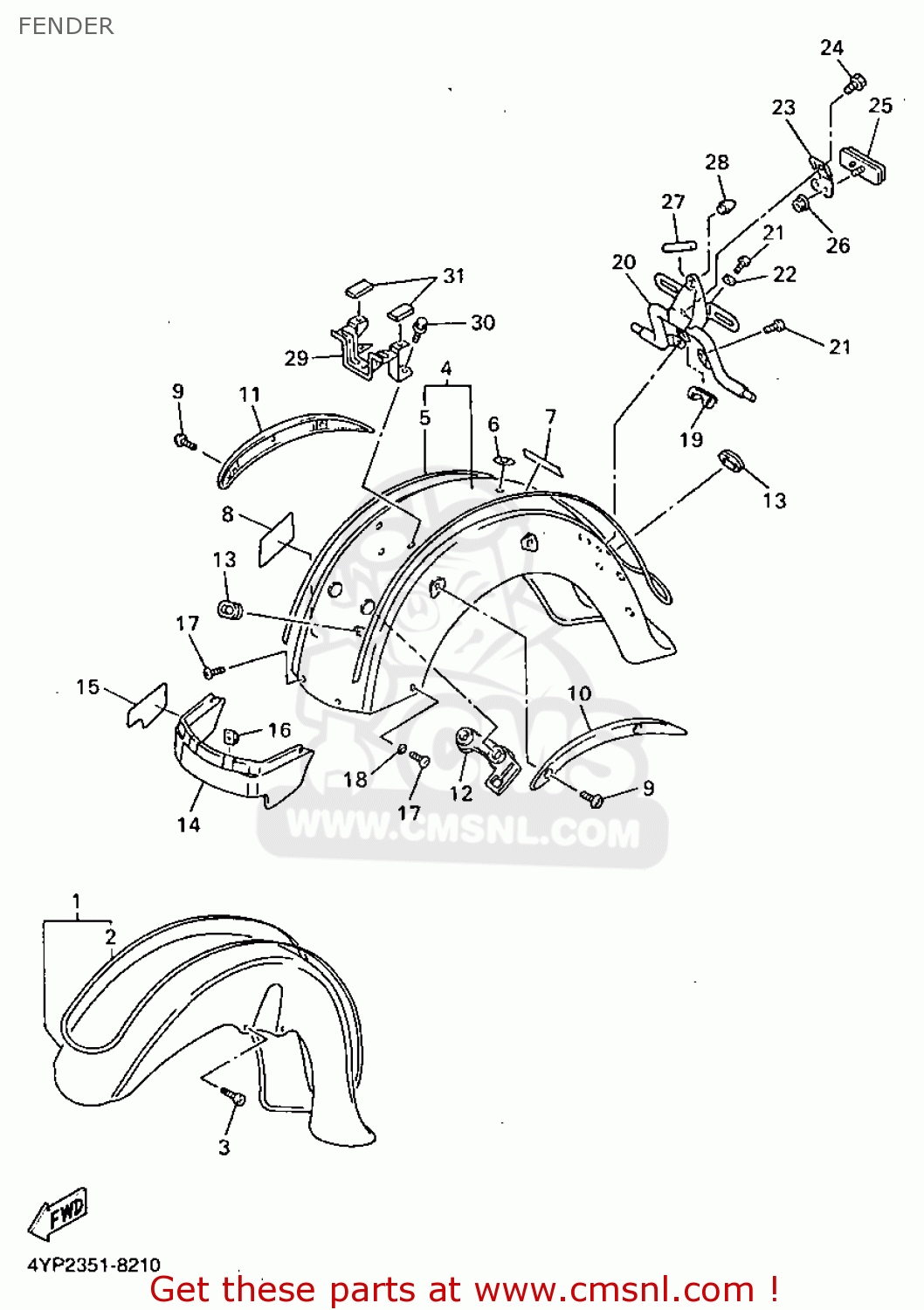 4NKY2161G00Y: Rear Fender C0mp. Yamaha - buy the 4NK-Y2161-G0-0Y at CMSNL