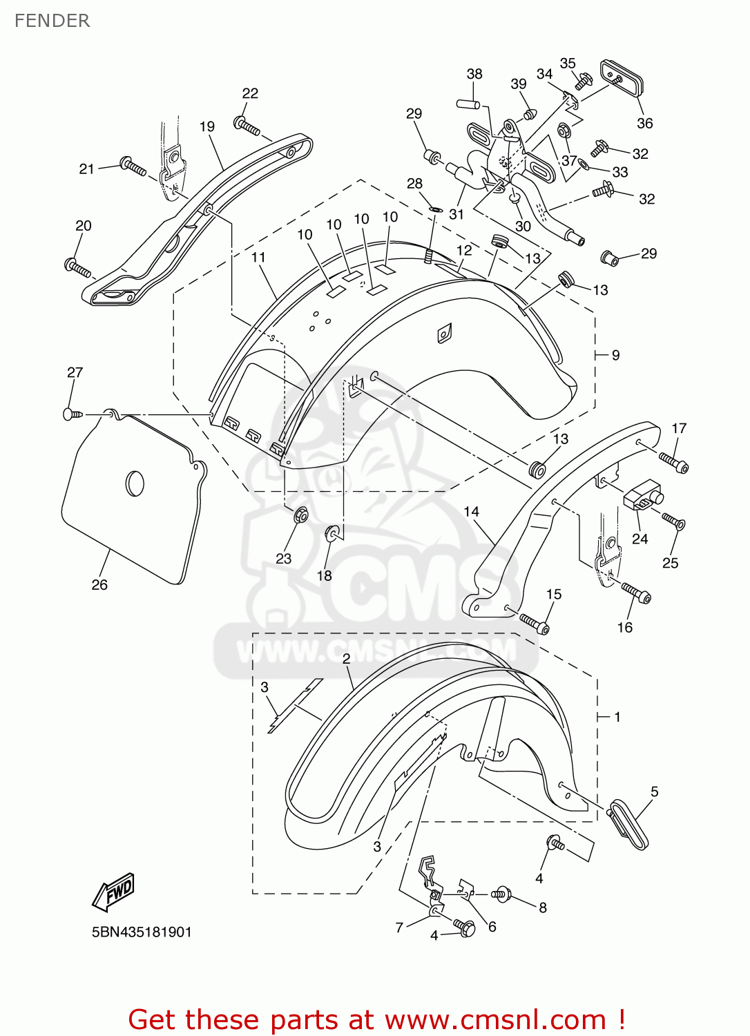 5BNW216R639X: Rear Fender Comp. Yamaha - buy the 5BN-W216R-63-9X at CMSNL