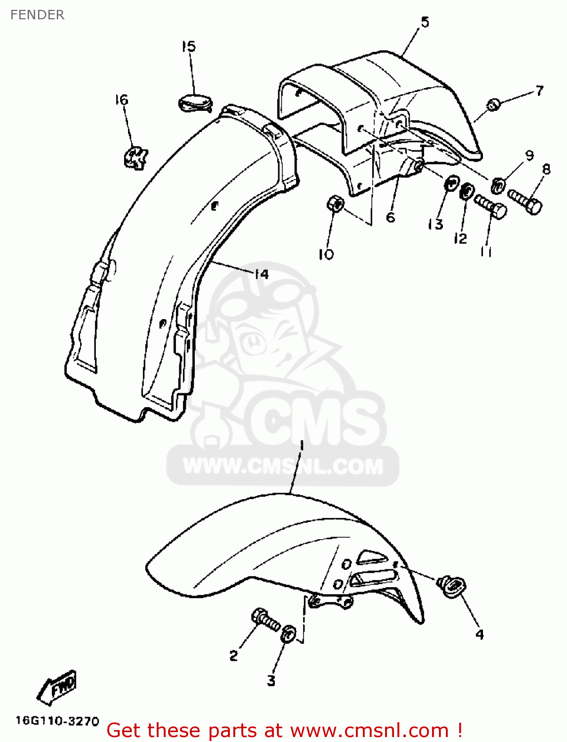 16GW216111: Rear Fender Comp. Yamaha - buy the 16G-W2161-11-00 at CMSNL