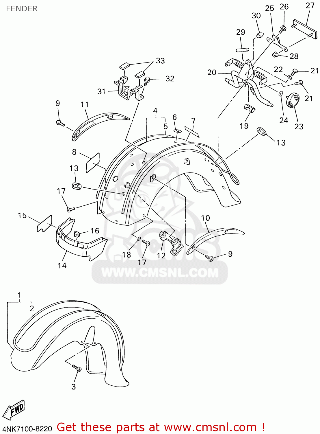 4NKY2161H033: Rear Fender C0mp. Yamaha - buy the 4NK-Y2161-H0-33 at CMSNL