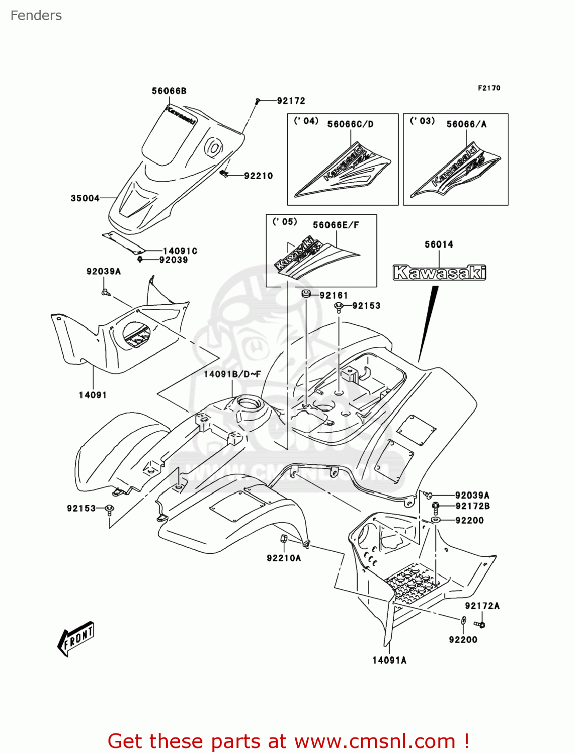 Kawasaki FENDER-FRONT,BLACK 35004S007504 Kawasaki FENDER-FRONT,BLACK 35004S007504