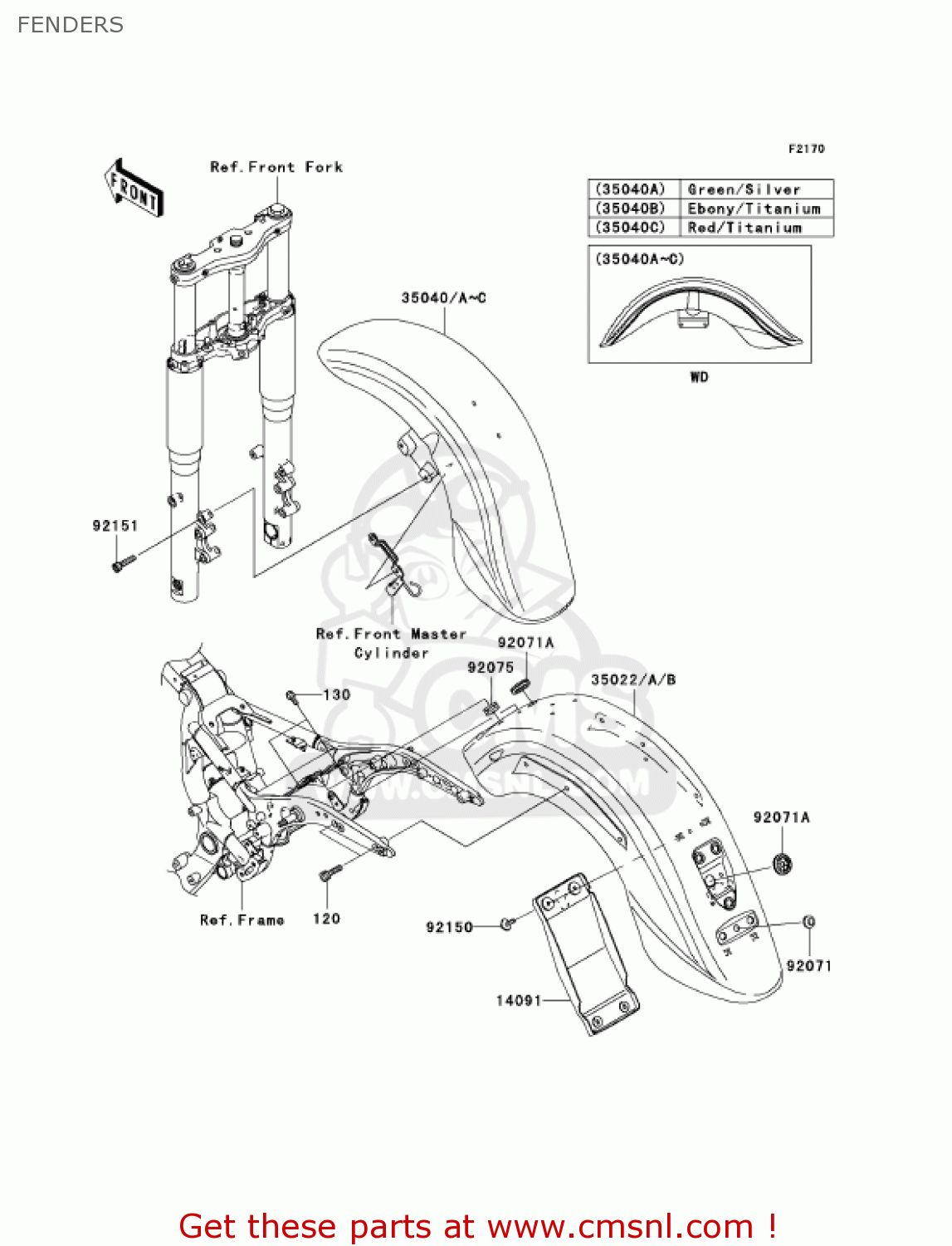 Kawasaki FENDER-COMP-FRONT,GRE 350405005817 Kawasaki FENDER-COMP-FRONT,GRE 350405005817