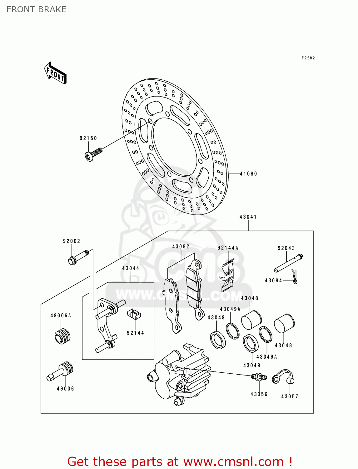 430411597GN: Caliper-assy,fr,lh,si Kawasaki - buy the 43041-1597-GN at ...