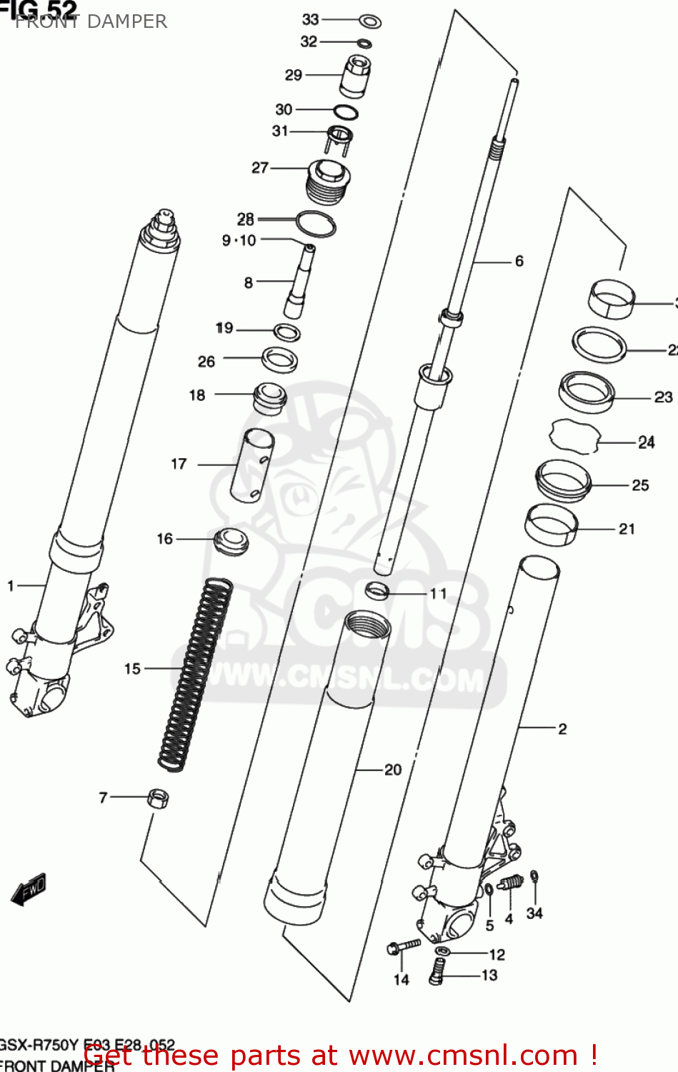 DAMPER ASSY,FR FORK,R for GSXR750 2000 (Y) USA (E03) - order at CMSNL