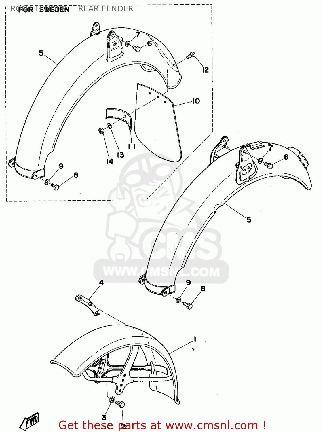 471216101093: Rear Fender Comp Yamaha - buy the 471-21610-1093 at CMSNL