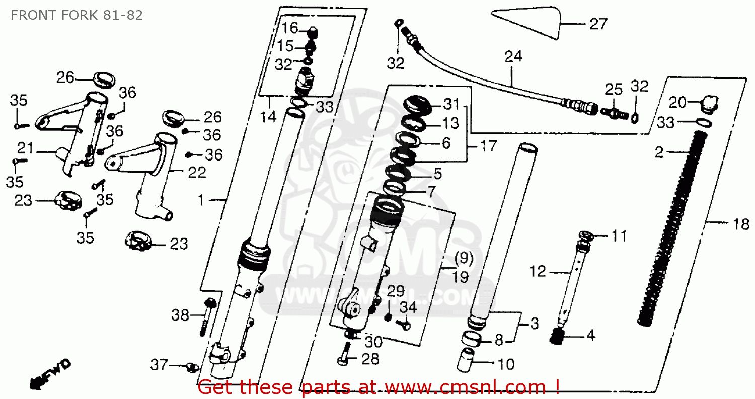 FORK ASSY,L,FR for CB750C 750 CUSTOM 1981 (B) USA - order at CMSNL