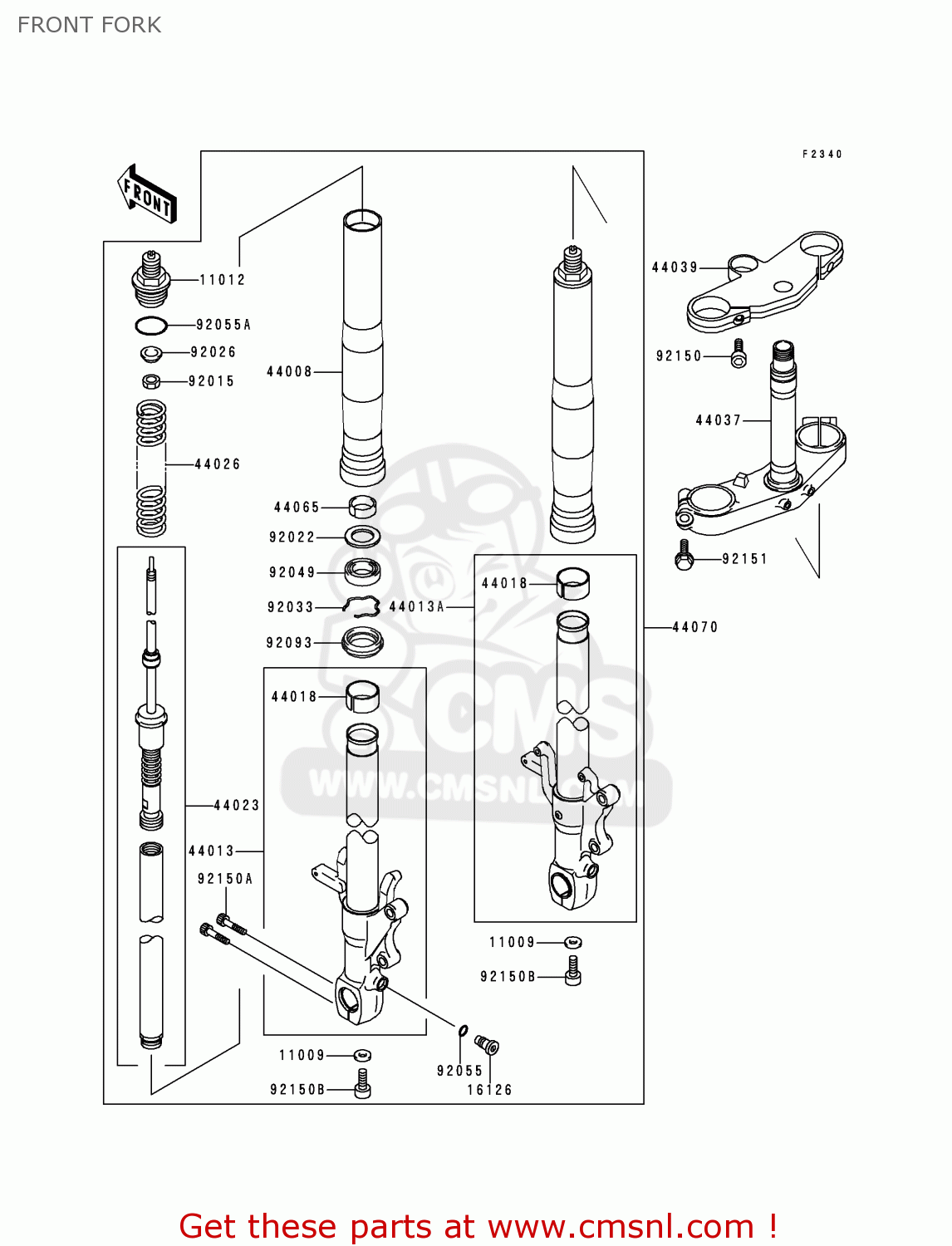 PIPE-FORK INNER,RH,SI for ZX750P1 NINJA ZX7R 1996 EUROPE UK FR NL AR FG ...