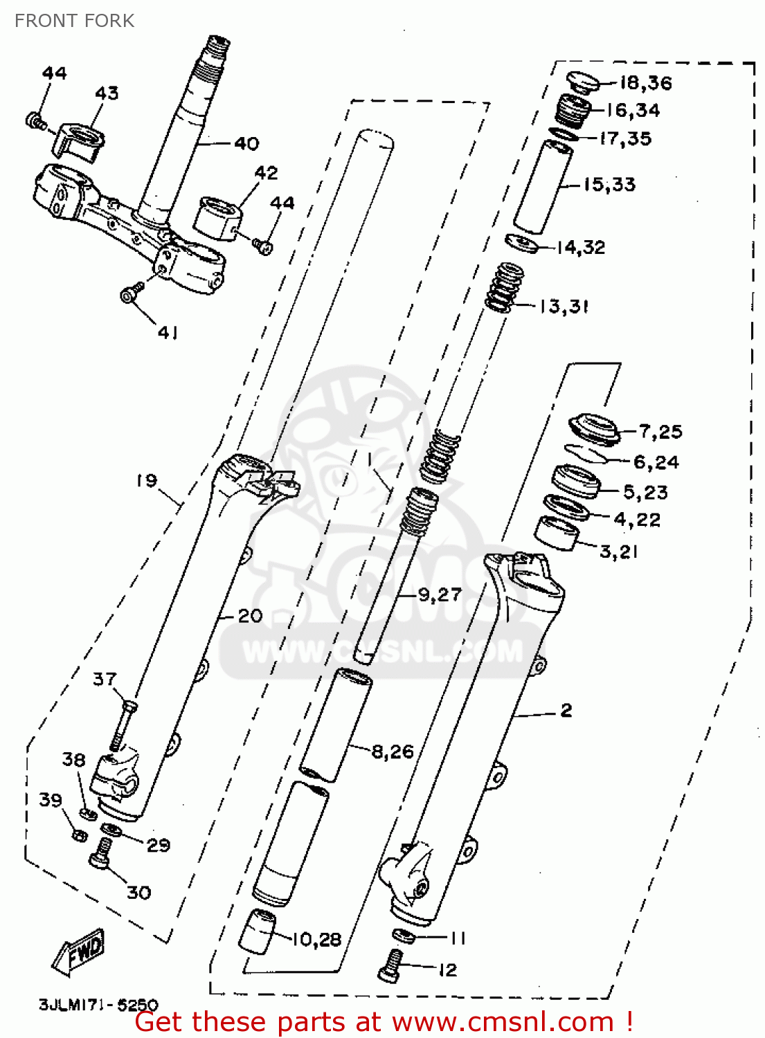 FRONT FORK ASSY (R.H) for XV750 VIRAGO 1995 (S) USA order at CMSNL