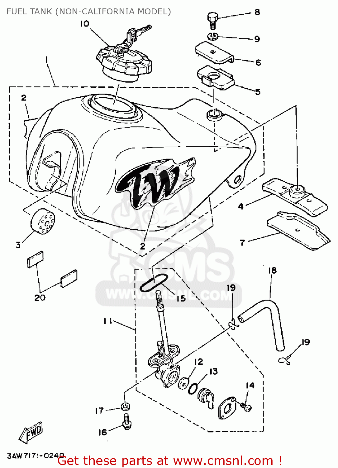 GRAPHIC, FUEL TANK 1 for TW200 TRAILWAY 1992 (N) USA - order at CMSNL