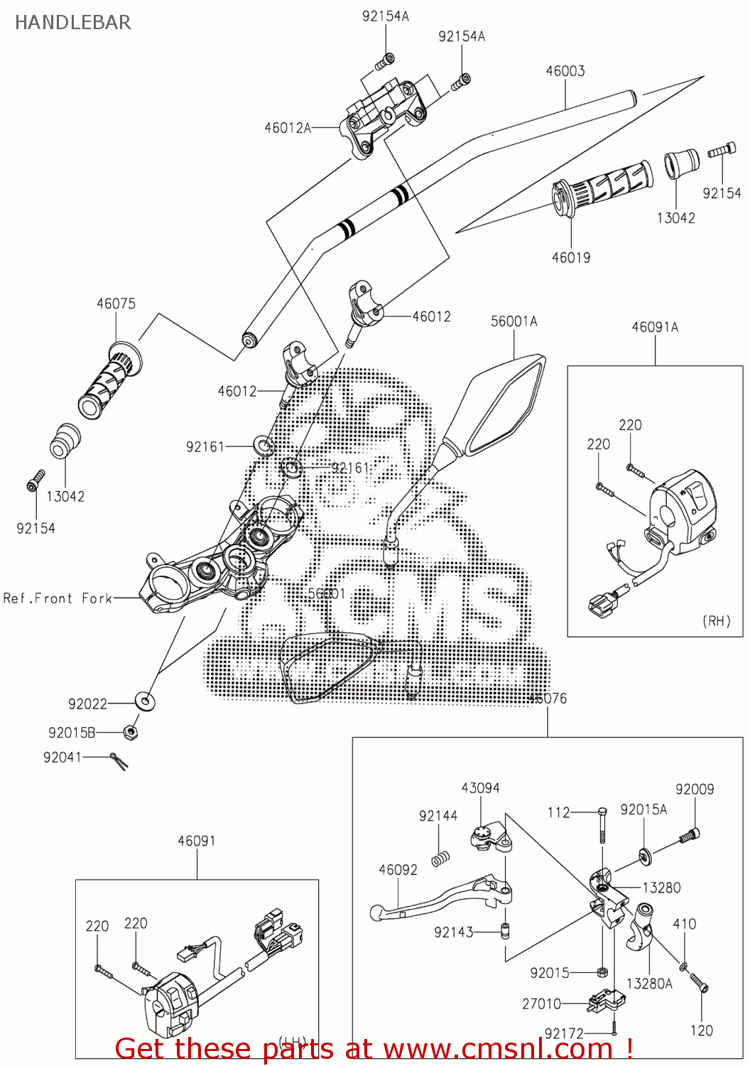 Kawasaki HOLDER-HANDLE,LWR,F.S 46012037618R Kawasaki HOLDER-HANDLE,LWR,F.S 46012037618R