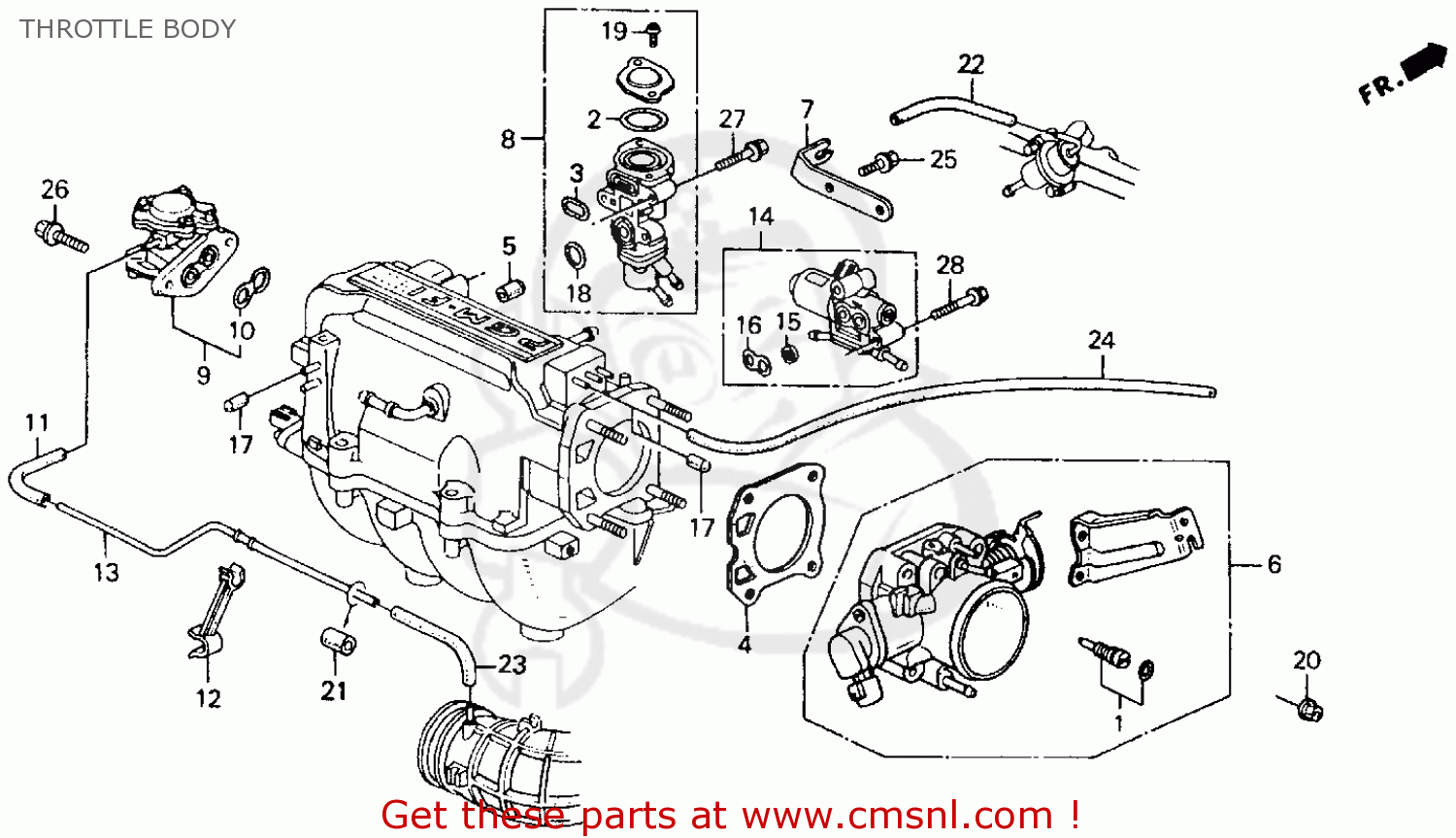 Honda Accord 1990 (l) 2dr Ex (ka,kl) Throttle Body - schematic partsfiche