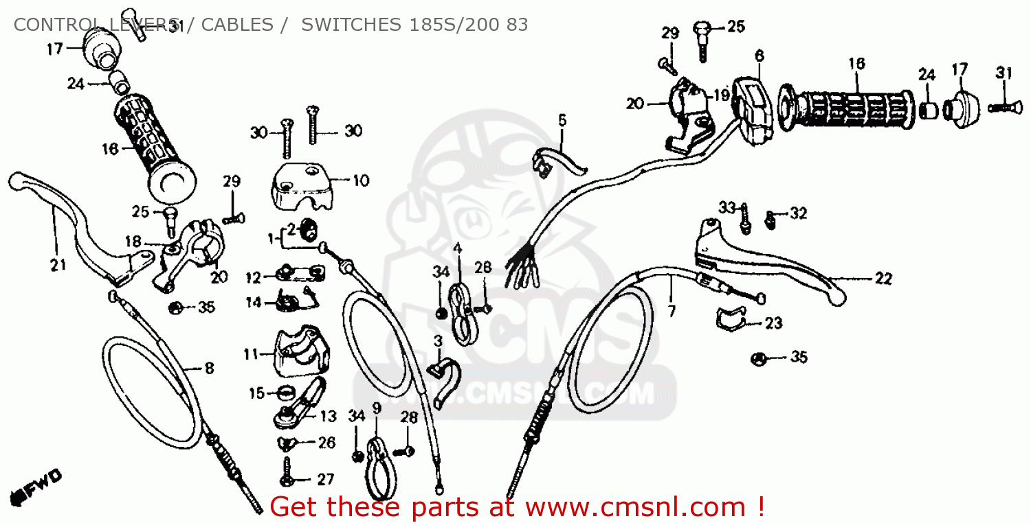 Honda ATC185S 1983 (D) USA CONTROL LEVERS / CABLES / SWITCHES 185S/200 ...