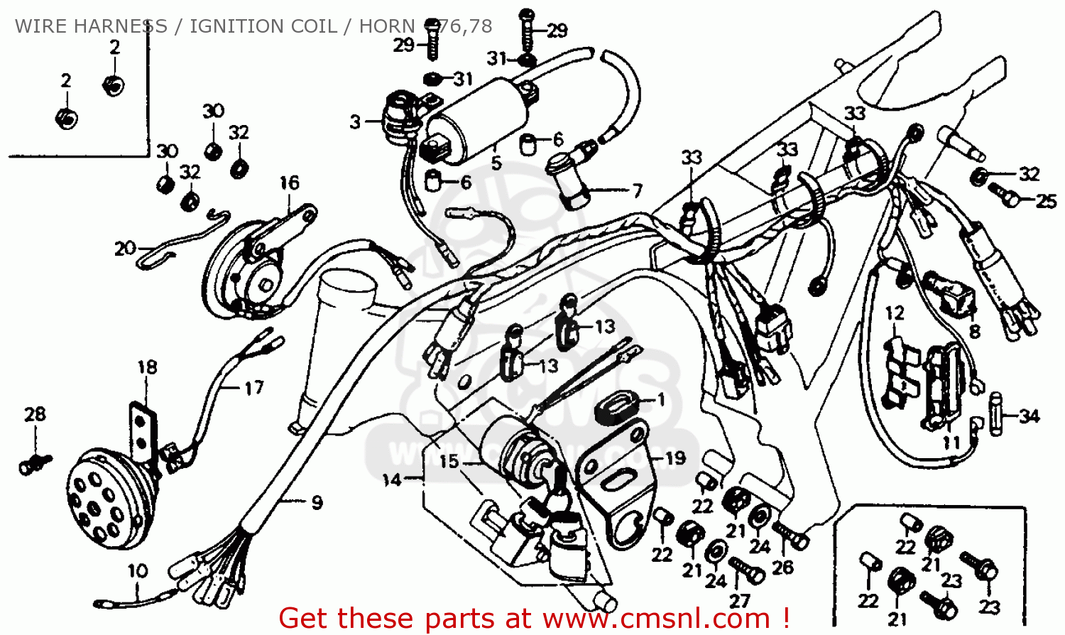 Honda CB125S 1978 USA WIRE HARNESS / IGNITION COIL / HORN ... e60 fuse box 