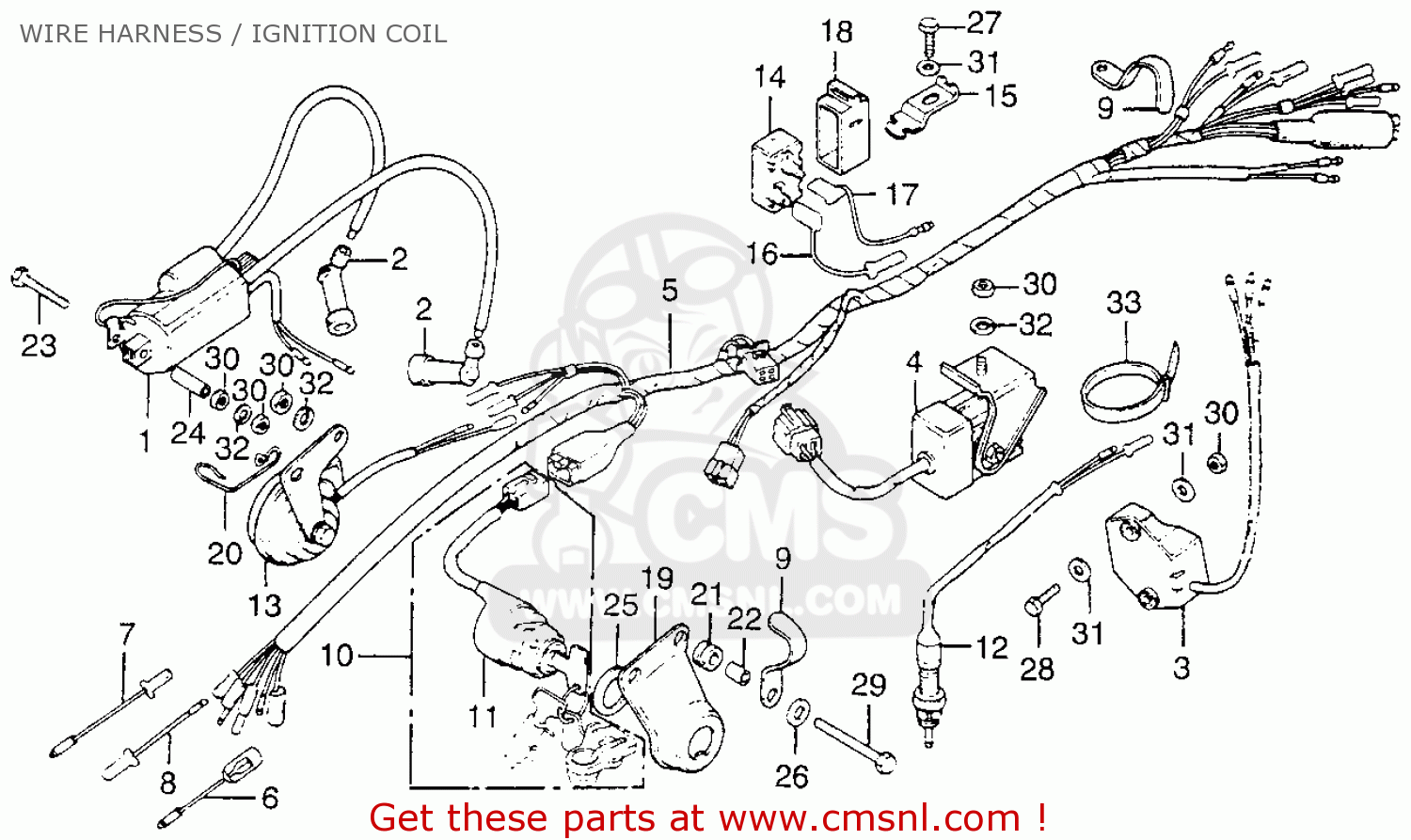 Honda CB200T 1975 USA WIRE HARNESS / IGNITION COIL - buy ... yamaha vmax 600 wiring diagram 