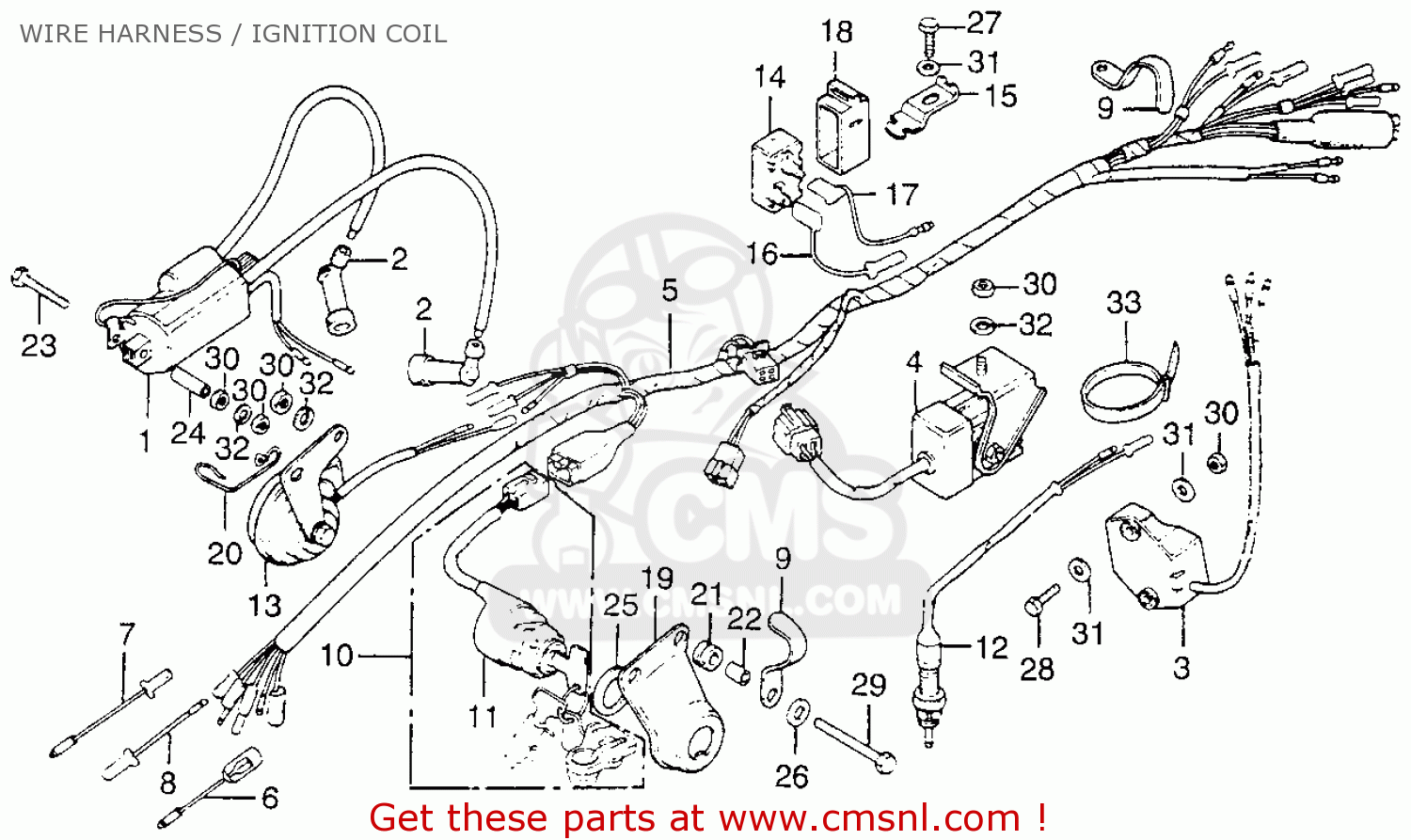 Honda CB200T 1975 USA WIRE HARNESS / IGNITION COIL - buy ... 1991 geo metro engine accessories diagram 