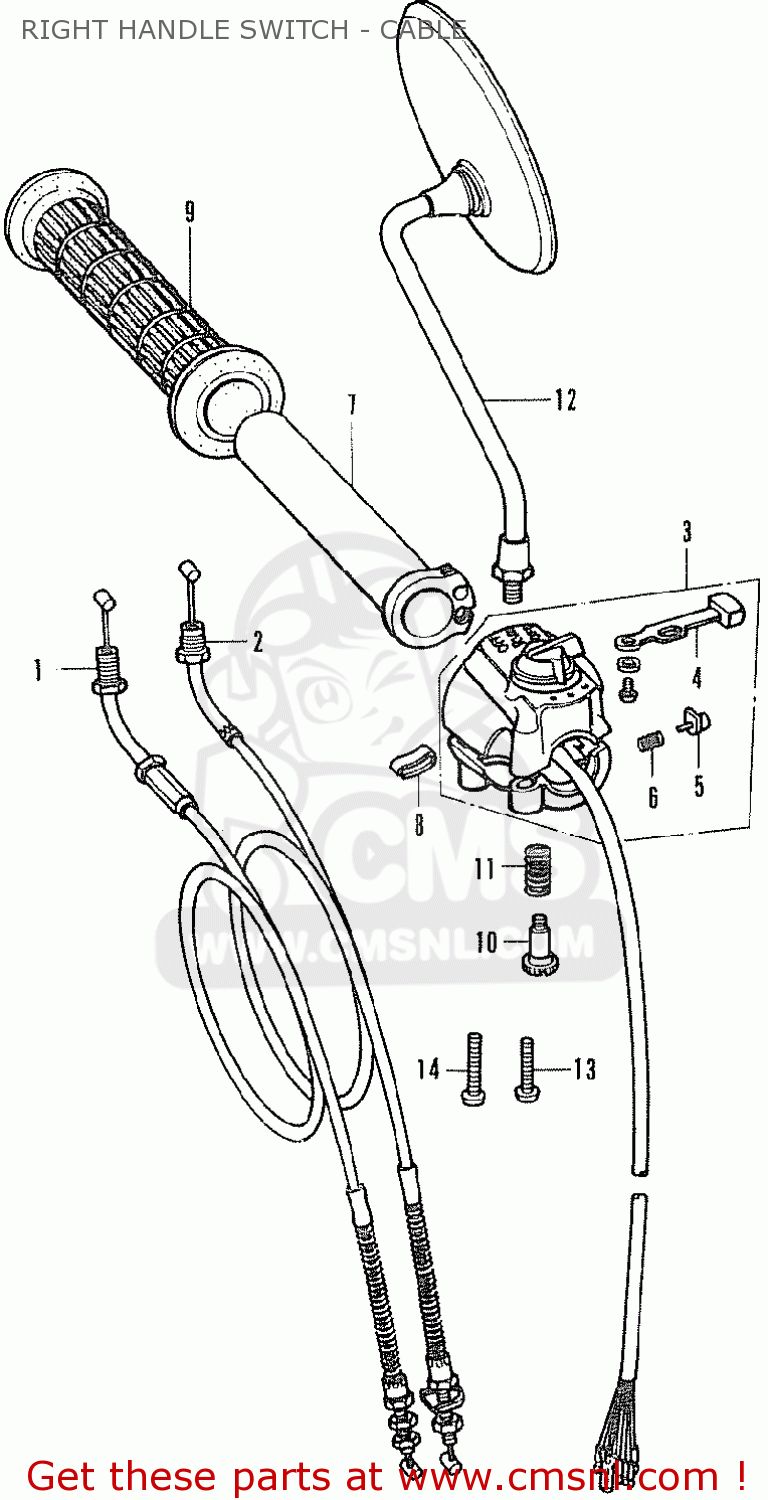 Honda CB350F FOUR FRANCE RIGHT HANDLE SWITCH - CABLE - buy RIGHT HANDLE ...