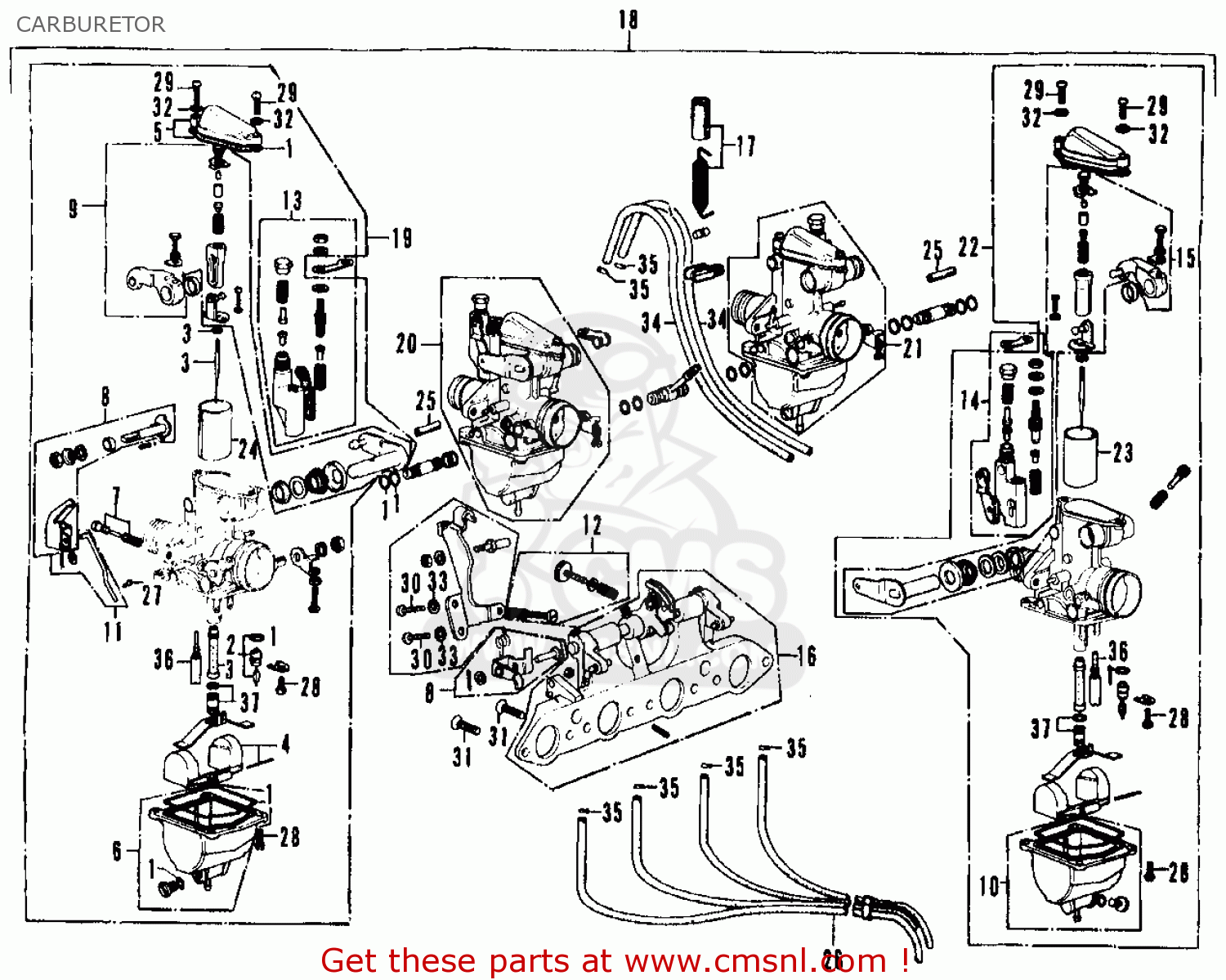 Honda Cb350f Four 1972 (u.s.a.) Carburetor - schematic ... cb750 f1 wiring diagram 