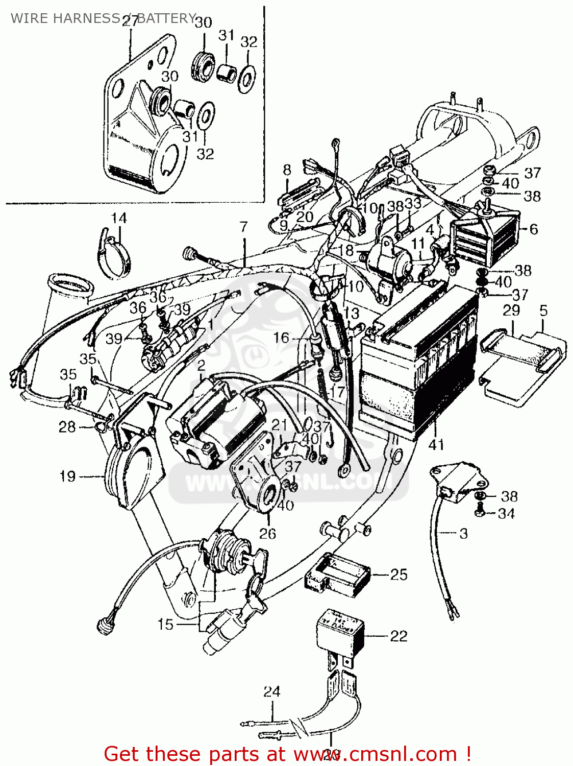 Honda CB450K1 1968 USA WIRE HARNESS / BATTERY - buy WIRE ... wire diagram 1971 honda z50 