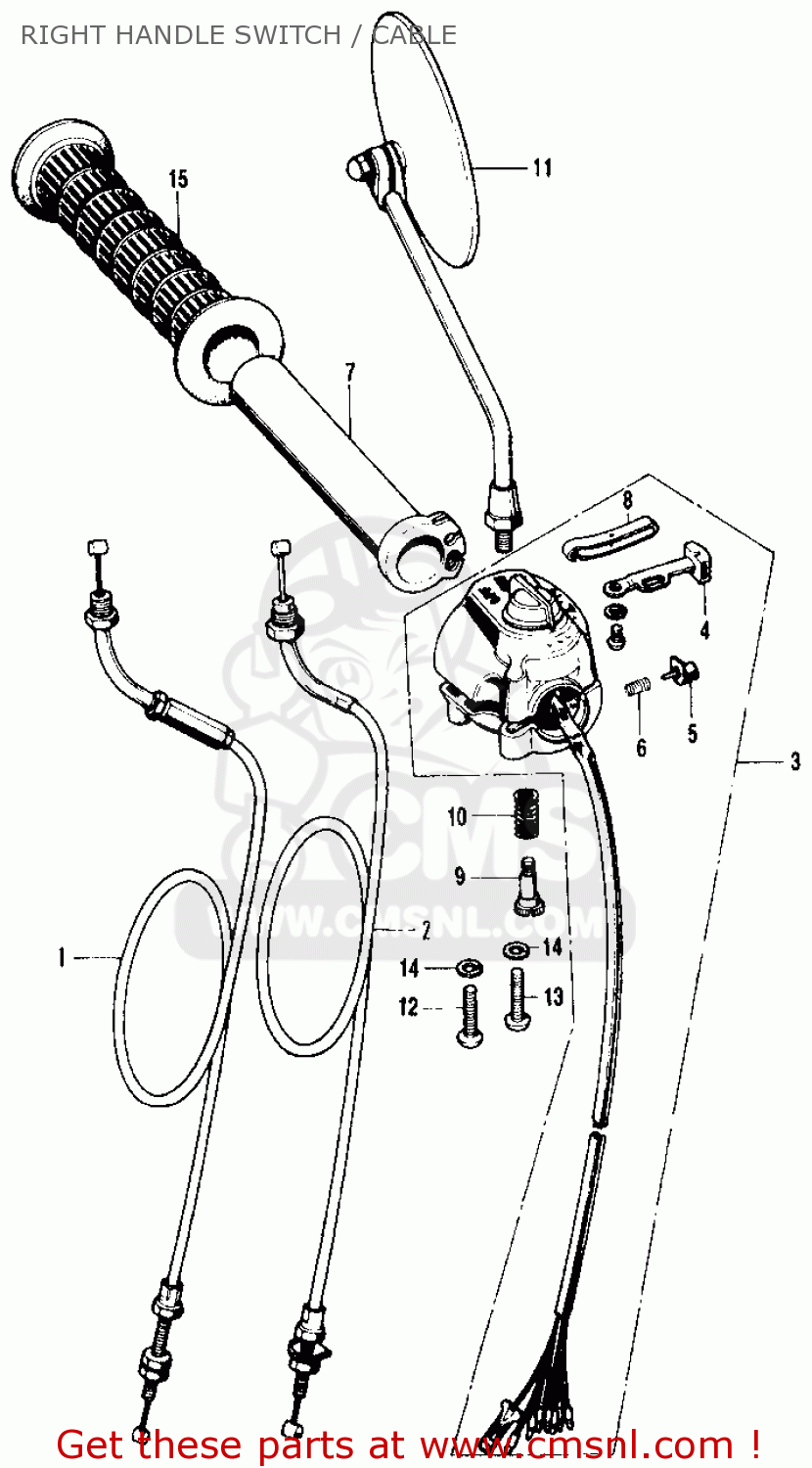 Honda Cb500 500 Four K1 1972 Usa Right Handle Switch / Cable ...