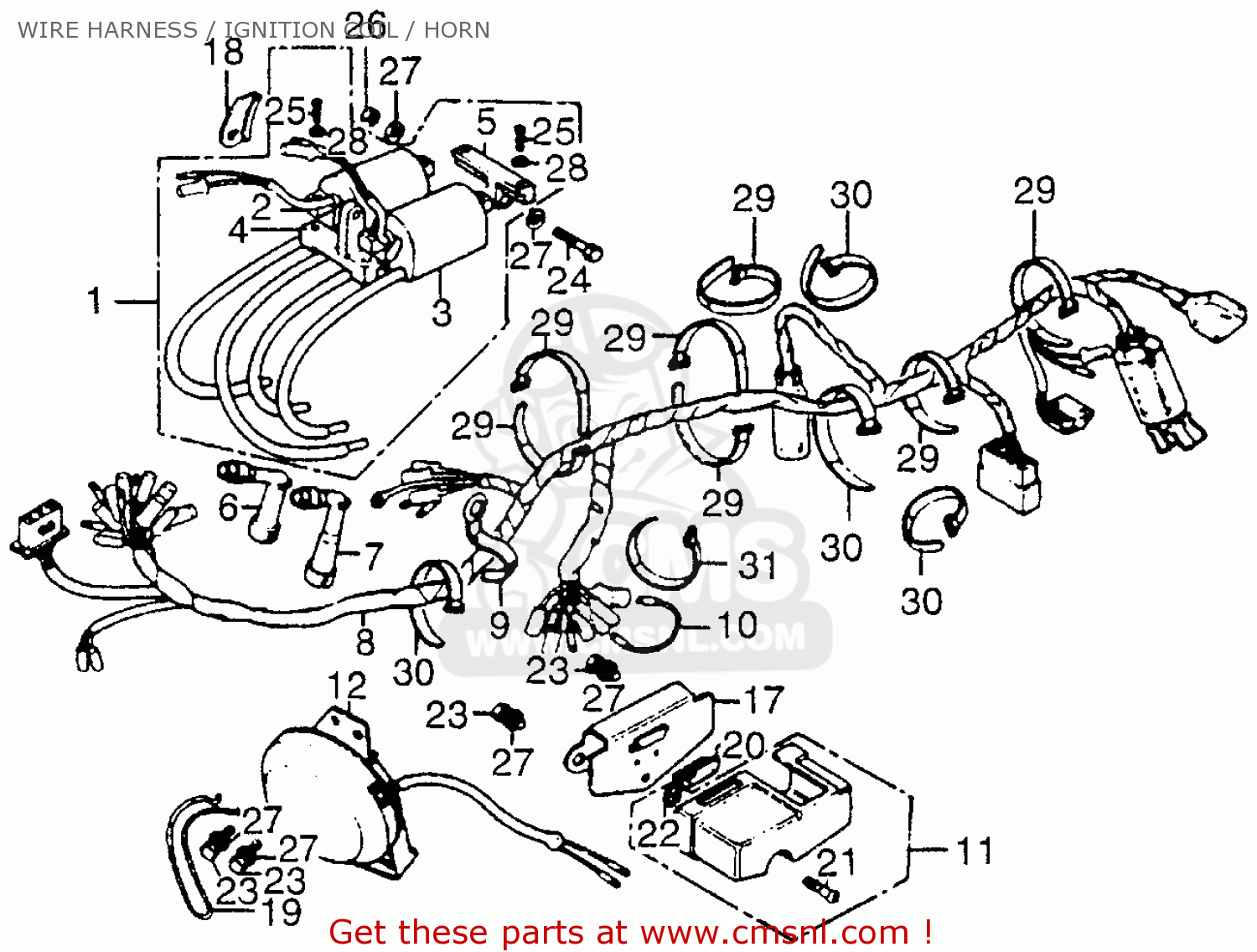 Honda Cb550f Super Sport 550 Four F0 1975 Usa Wire Harness ... 1983 nighthawk 650 ignition system wiring diagram 