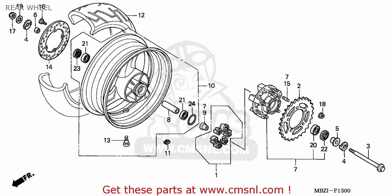 Honda CB600F 2004 (4) ENGLAND REAR WHEEL buy REAR WHEEL spares online