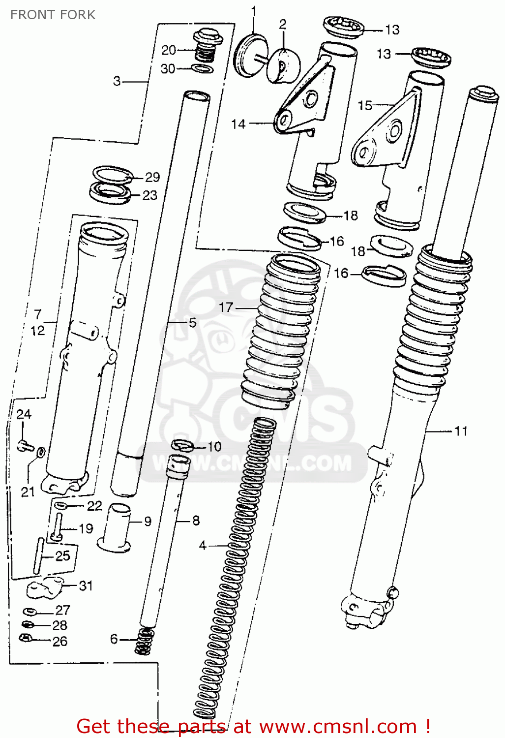 Honda Cb750 Four K4 1974 Usa Front Fork - parts list partsfiche