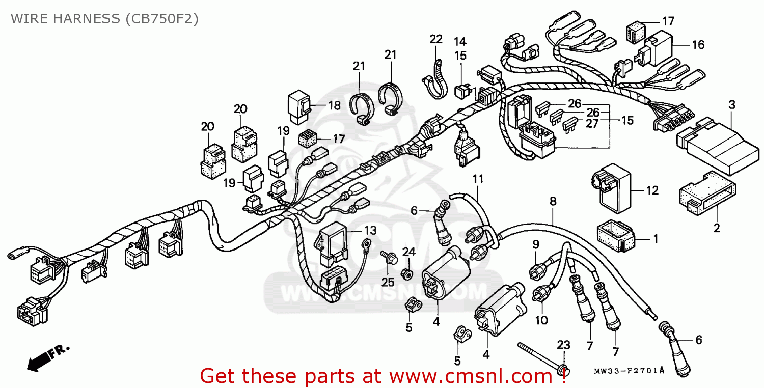 Honda CB750F2 SEVEN FIFTY 1992 (N) FRANCE / KPH WIRE ... 1983 honda nighthawk wiring harness diagram 