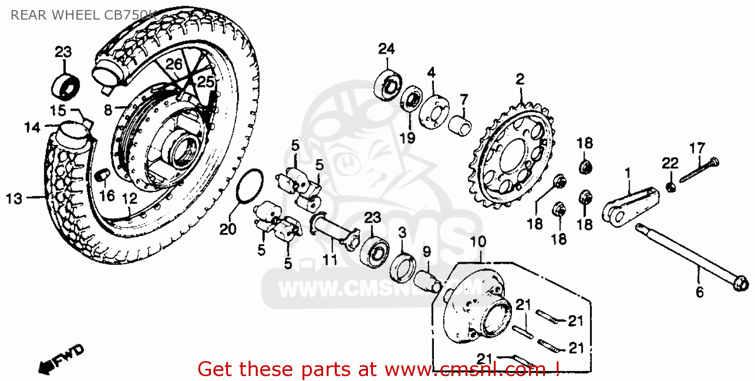 Honda CB750K 750 FOUR K 1979 (Z) USA REAR WHEEL CB750K ... tire chain diagram 