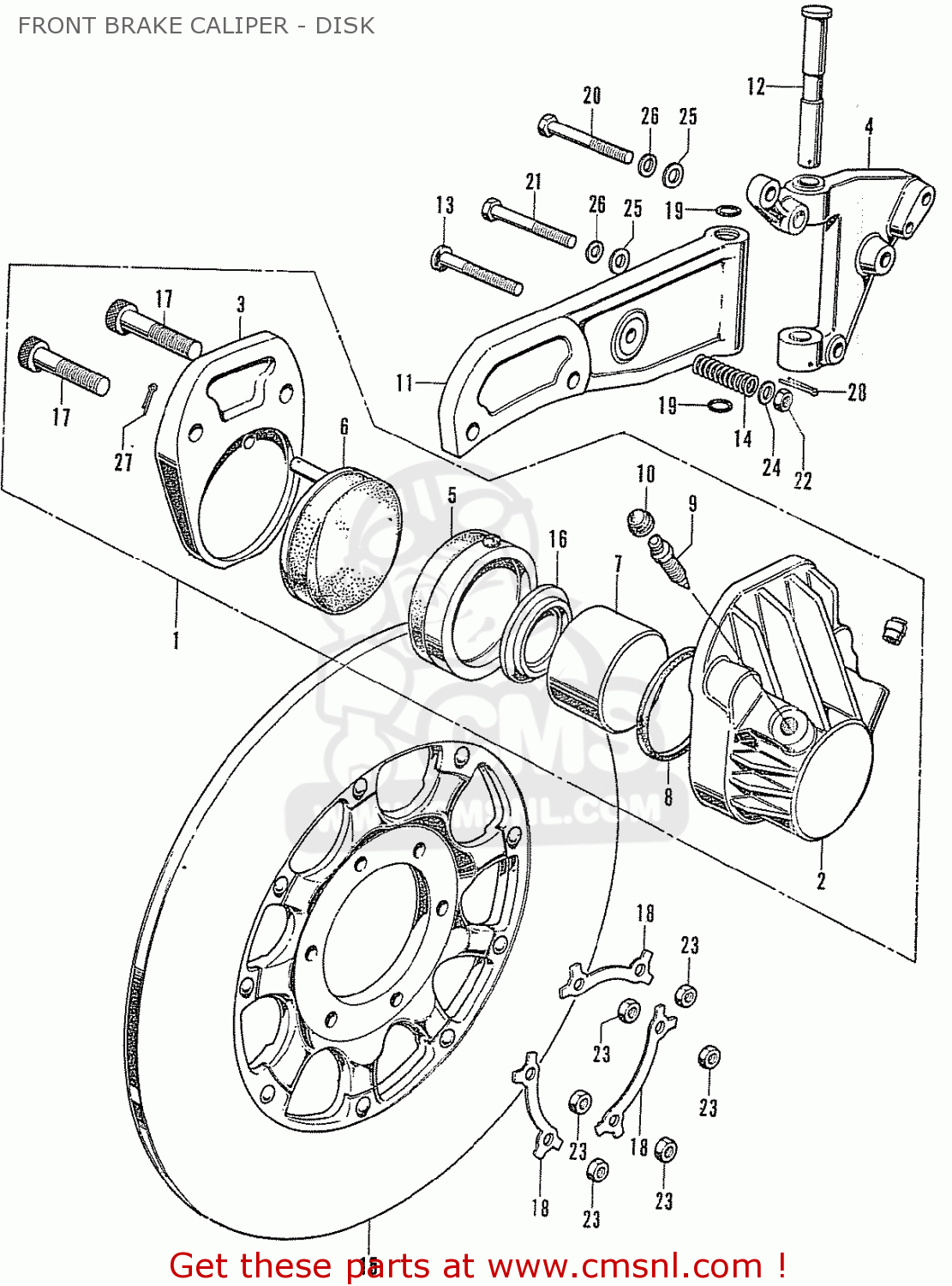 Honda Cb750k0 Four England Front Brake Caliper - Disk - schematic ...