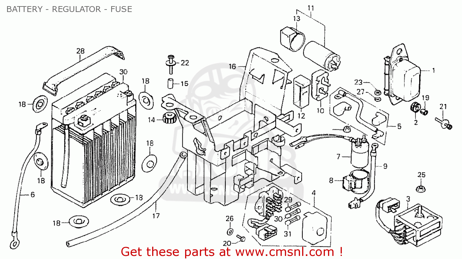 Honda Cb750k7 Four England Battery - Regulator - Fuse ... cb750 f1 wiring diagram 