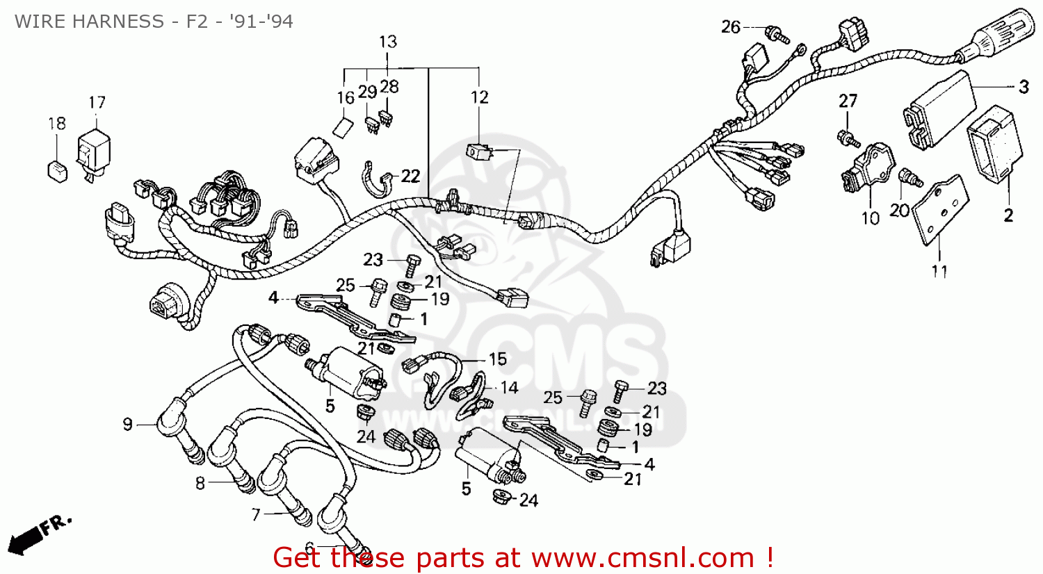 Honda CBR600F2 SUPERSPORT 1991 (M) USA WIRE HARNESS - F2 ... 2001 honda recon wiring diagrams 