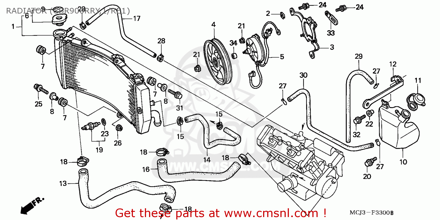 Honda CBR900RR FIREBLADE 2001 (1) GERMANY RADIATOR (CBR900RRY,1/RE1 ...