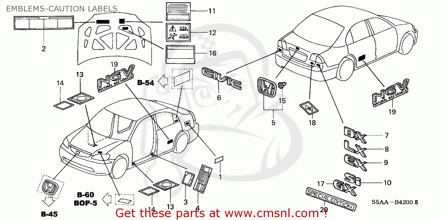 Honda Honda CIVIC 2004 (4) 4DR EX (KA) parts lists and schematics