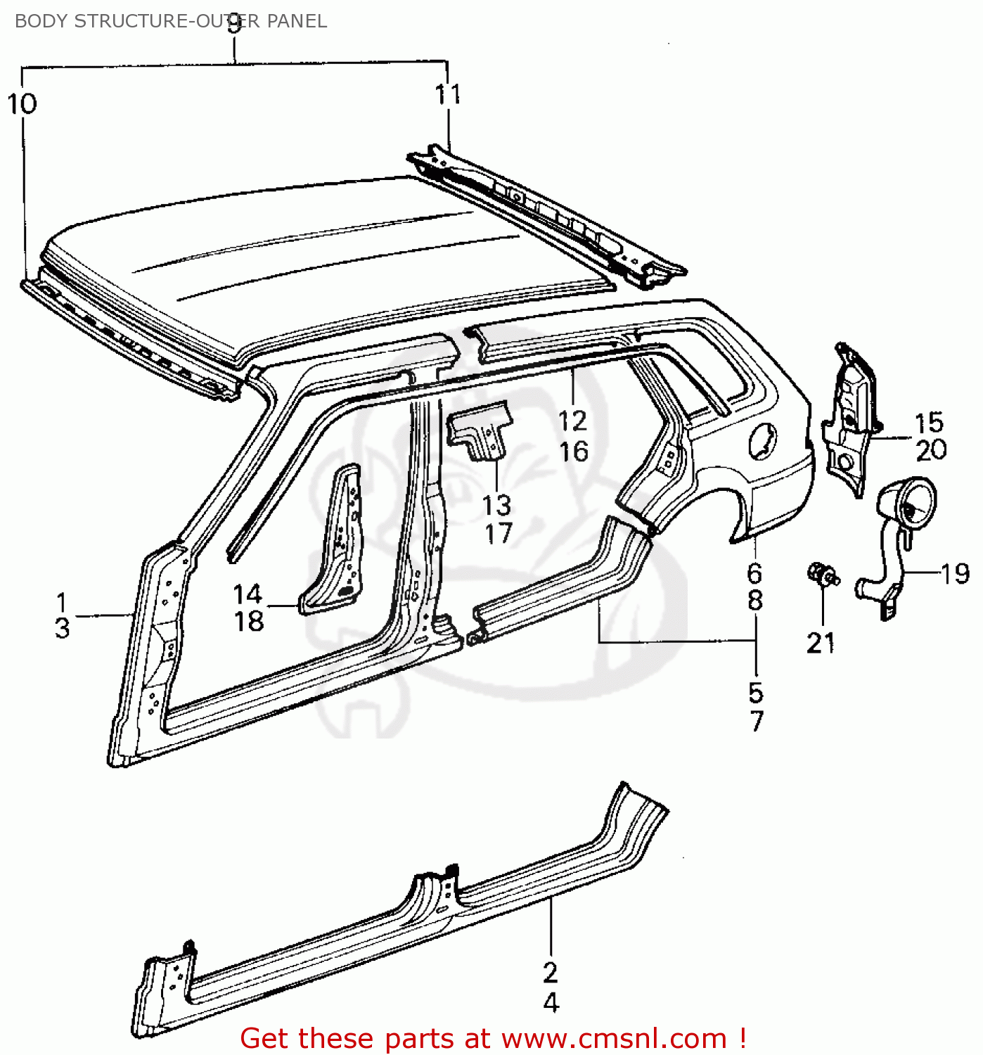 Honda CIVIC HTBK/WAGON 1983 (D) WGN (KA,KH,KL) BODY STRUCTURE-OUTER ...
