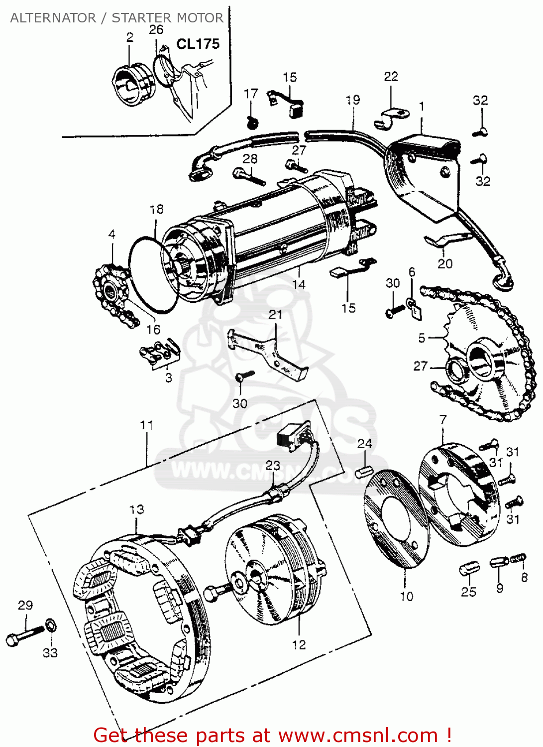 Honda Cl175 Scrambler 175 K0 1968 Usa Alternator / Starter ... kawasaki barako 175 wiring diagram 