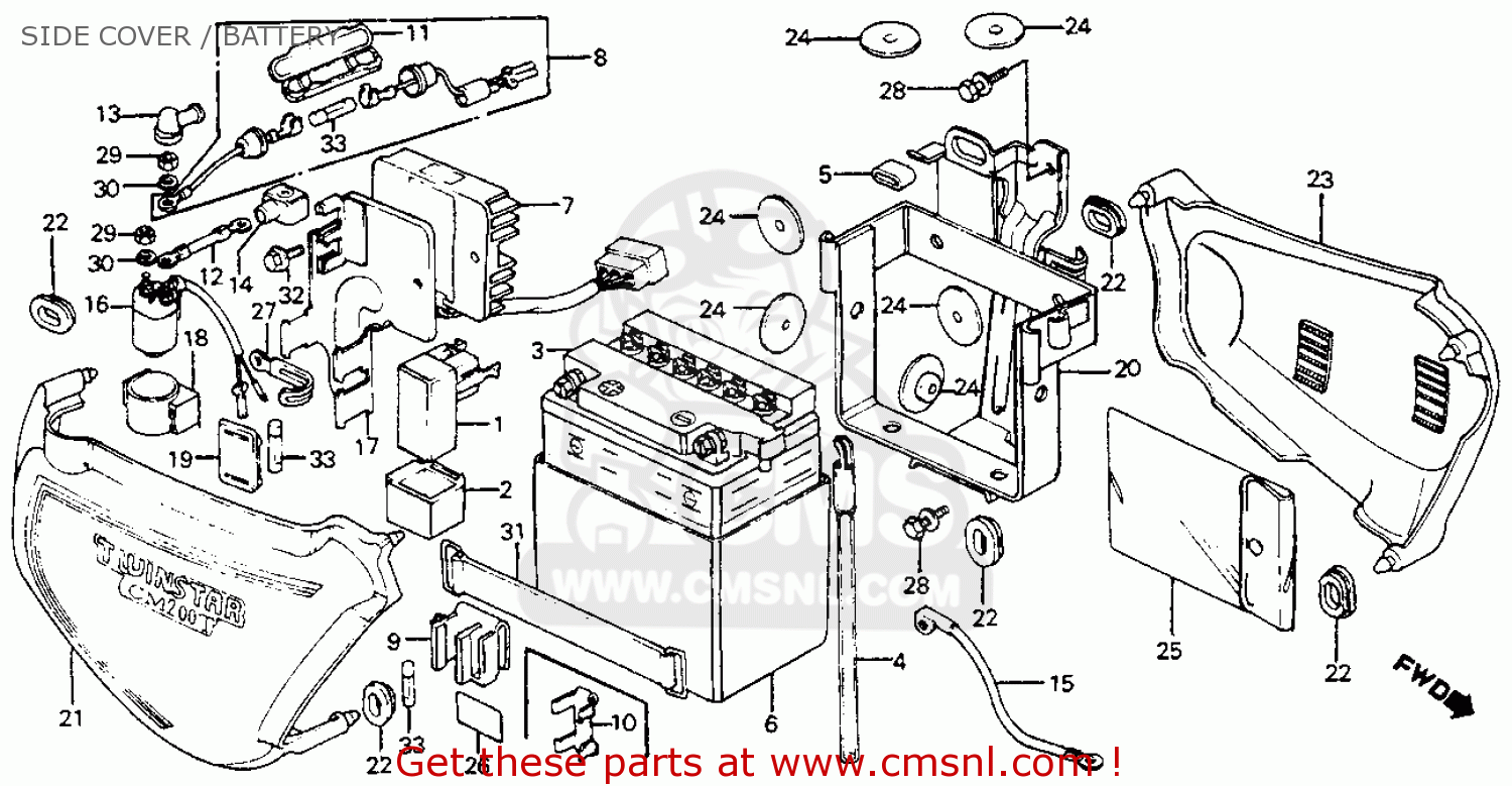 Honda CM200T TWINSTAR 1980 (A) USA SIDE COVER / BATTERY ... honda cm200t wiring diagram 