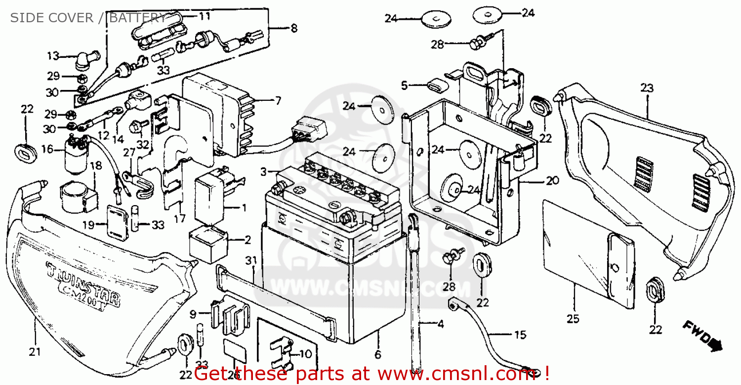 Honda CM200T TWINSTAR 1981 (B) USA SIDE COVER / BATTERY ... bmw 633csi wiring diagram 