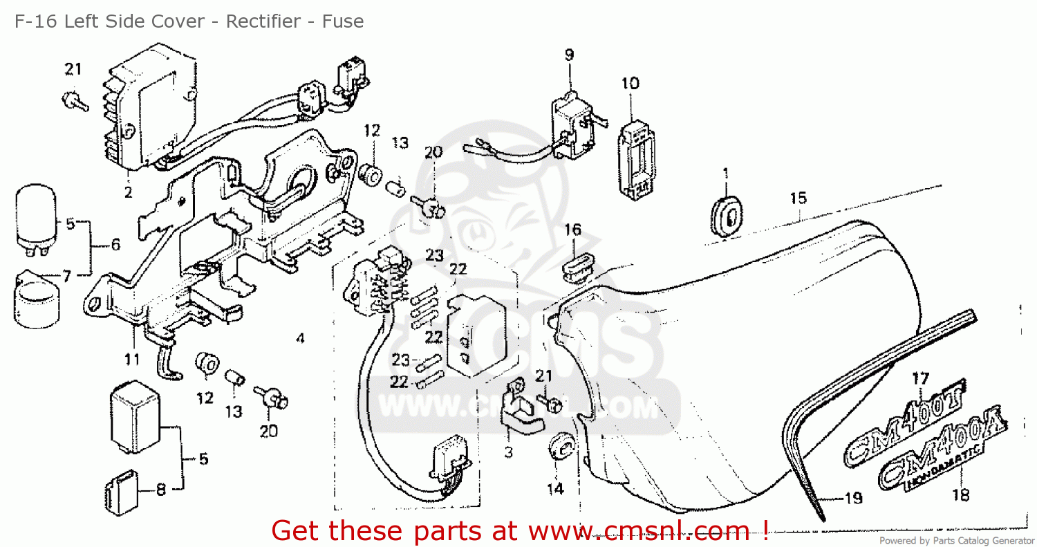 Honda CM400T 1981 (B) CANADA F-16 Left Side Cover - Rectifier - Fuse ...