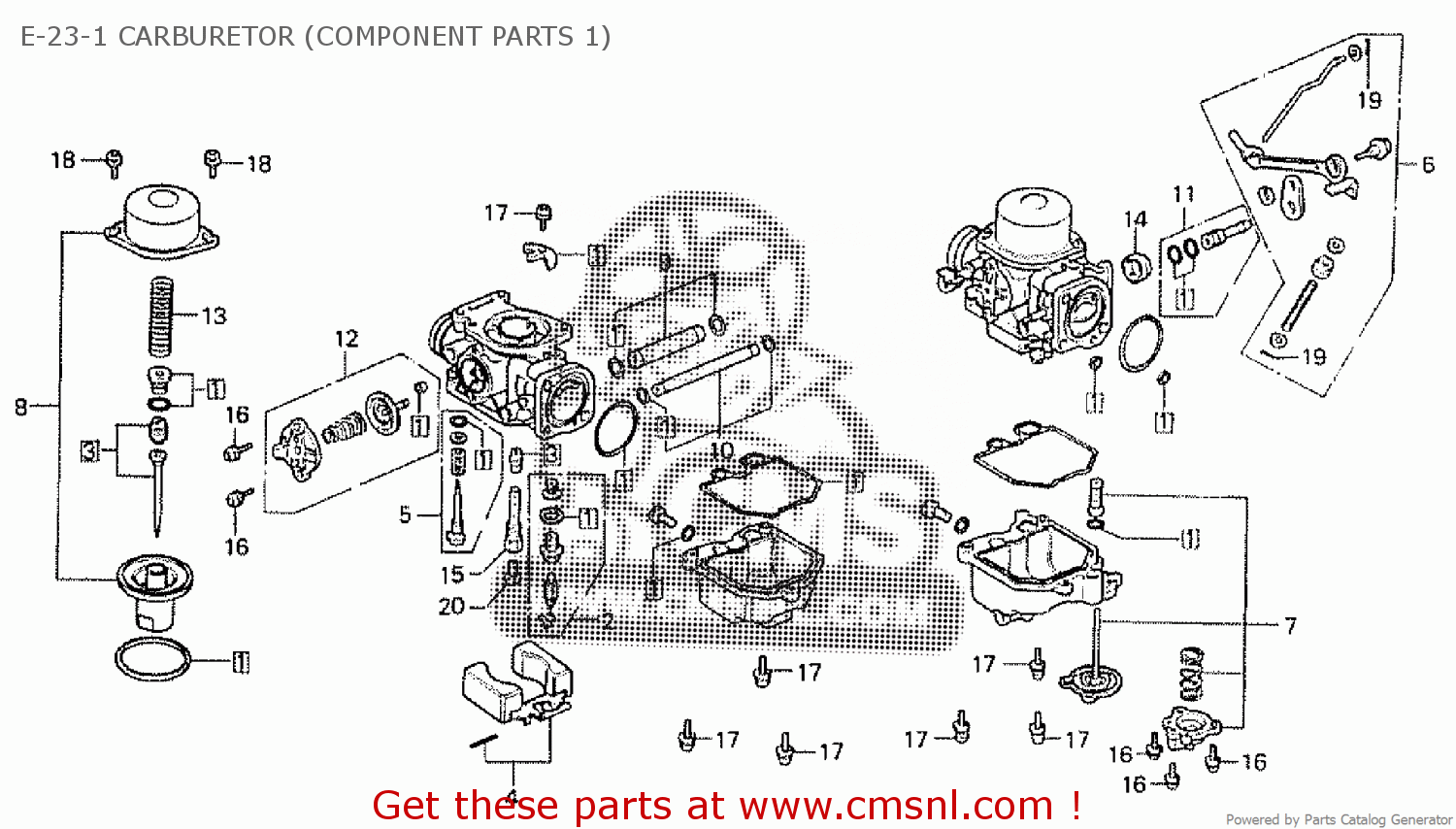 Honda GL1100 1980 (A) CANADA E-23-1 CARBURETOR (COMPONENT PARTS 1 ...