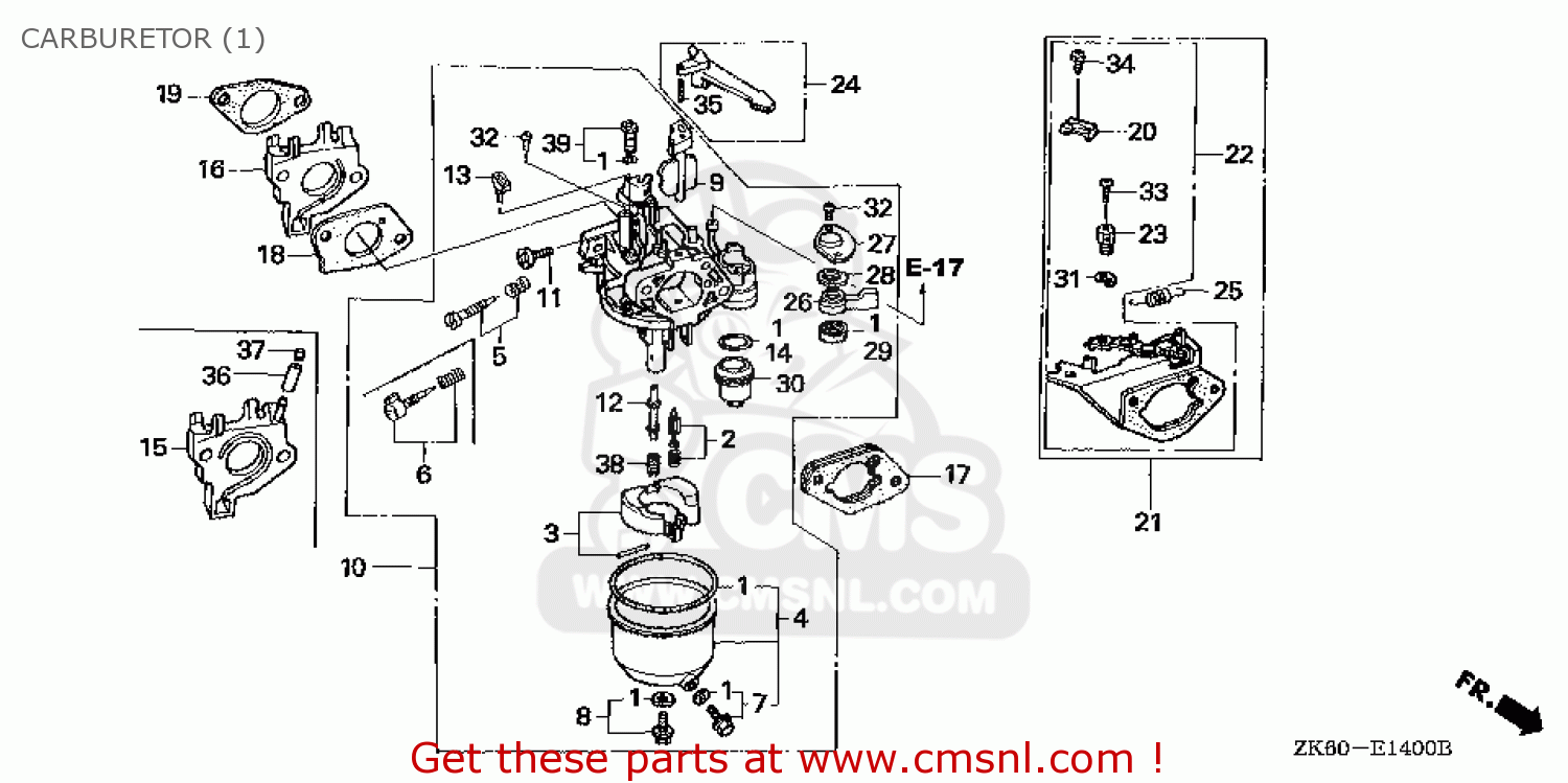 Honda GX390K1\STC4\14ZK60E5 CARBURETOR (1) - buy CARBURETOR (1) spares ...