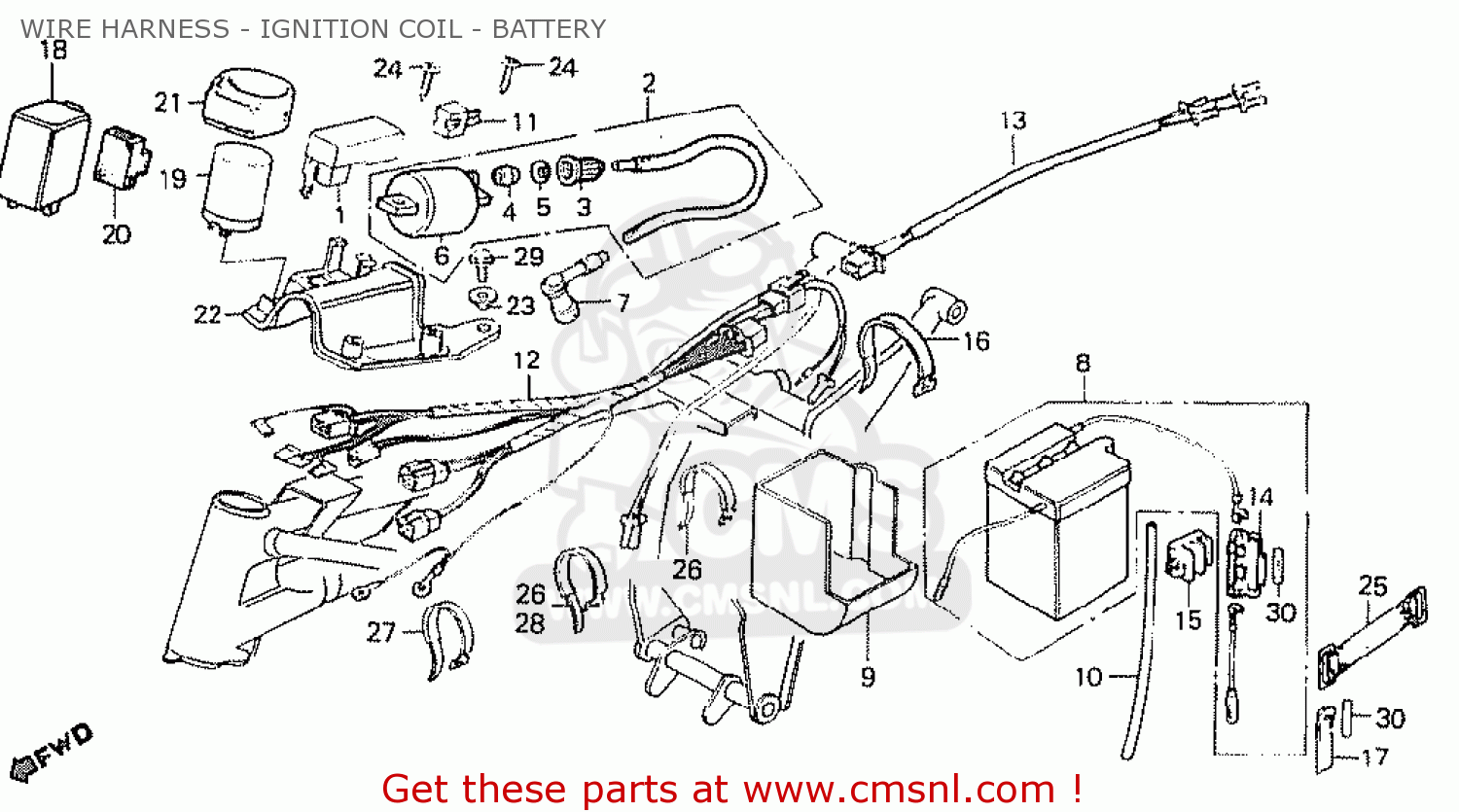 WIRE HARNESS - IGNITION COIL - BATTERY MT50S 1982 (C) NORWAY