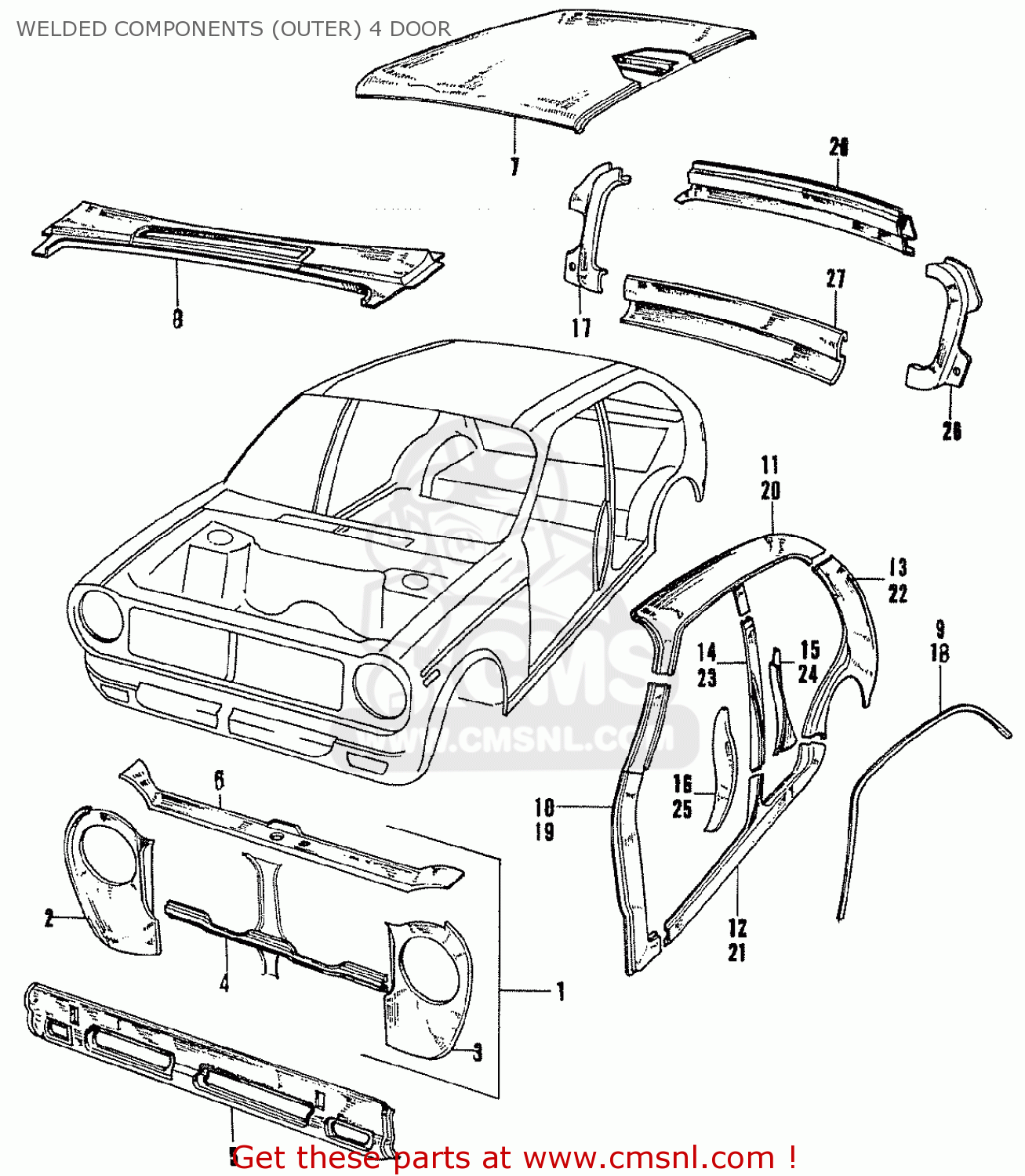 Honda N360 LIFE (KT KQ KU) WELDED COMPONENTS (OUTER) 4 DOOR - buy ...