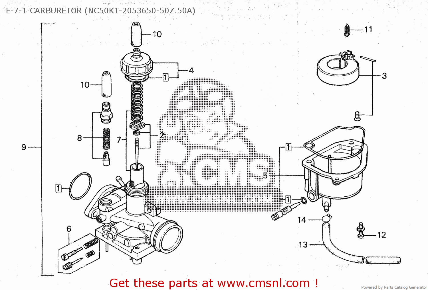 Honda NC50 1980 (A) CANADA E-7-1 CARBURETOR (NC50K1-2053650-50Z.50A ...