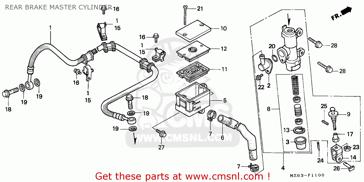 Honda NTV650 REVERE 1995 (S) FRANCE / MKH REAR BRAKE MASTER CYLINDER ...