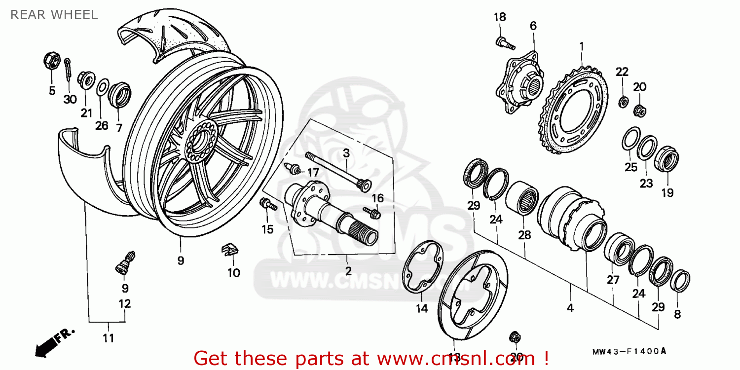 Honda RVF750R RC45 1994 (R) FRANCE / KPH REAR WHEEL - buy REAR WHEEL ...