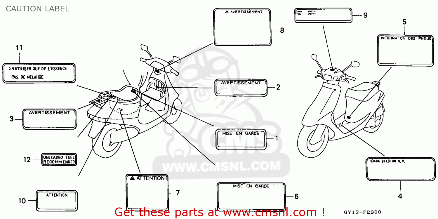 Honda SA50 VISION 1993 (P) ENGLAND CAUTION LABEL - buy CAUTION LABEL ...