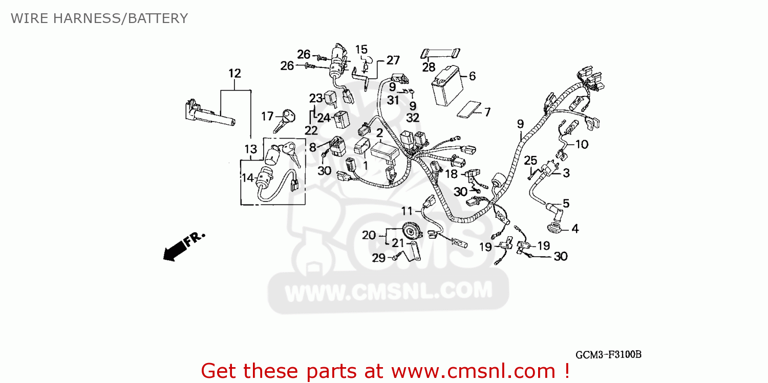 Honda SZX50S X8R 1998 (W) BELGIUM T13 WIRE HARNESS/BATTERY ... honda x8r wiring diagram 